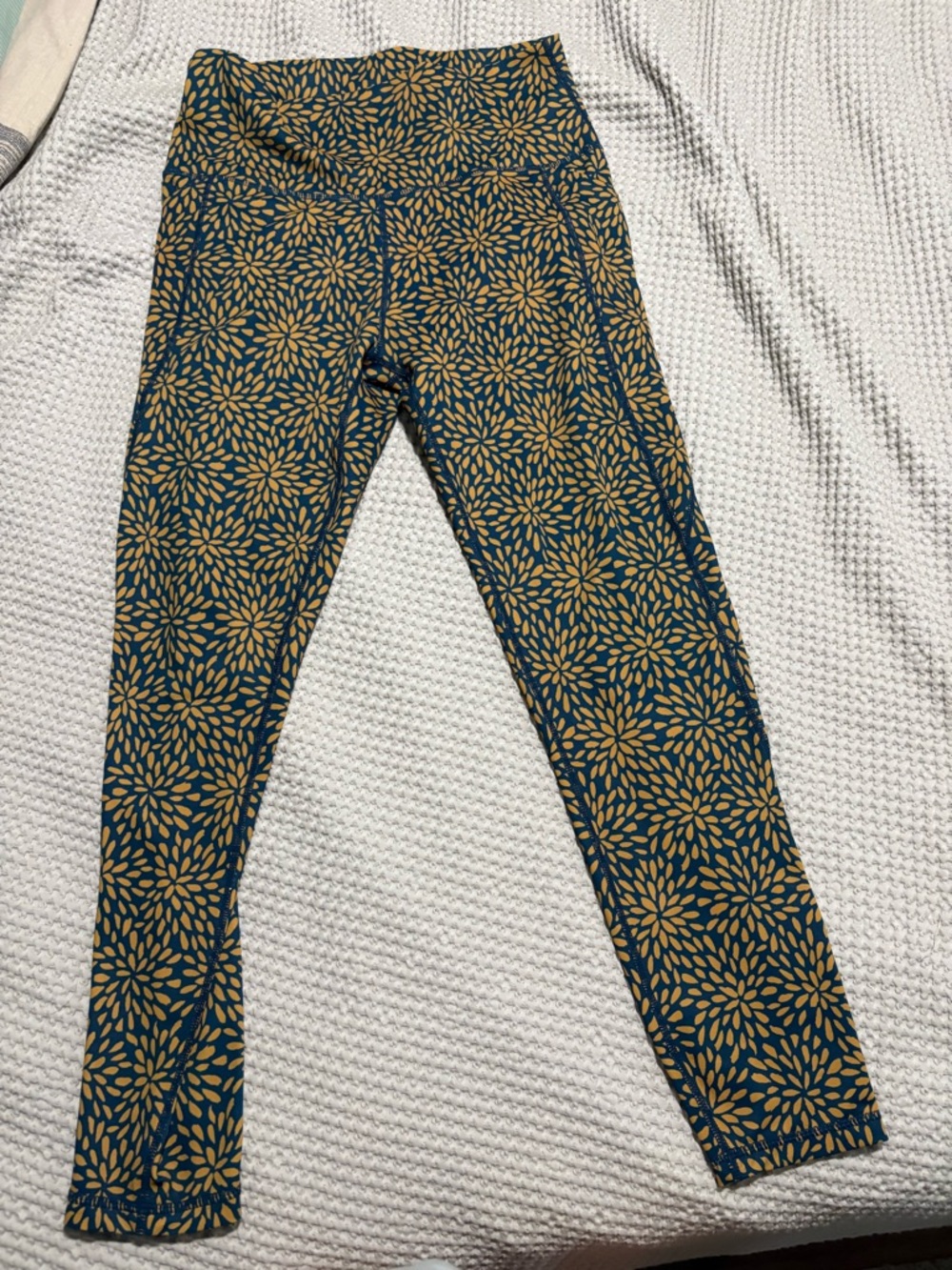 Senita Athletics Teal and Mustard Floral Leggings-Pacific Sunburst
